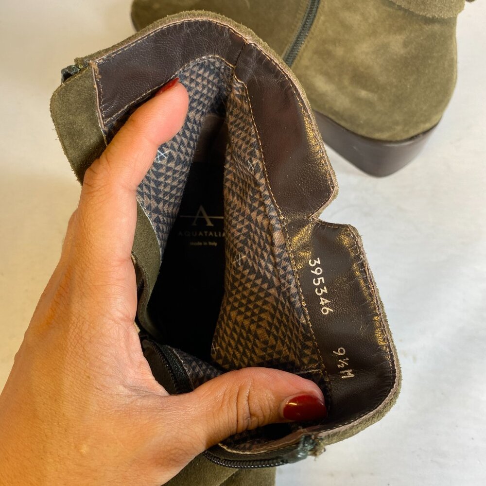 Aquatalia Faria Green Leather Low Heel Weatherproof Ankle Bootie - Picture 5 of 6